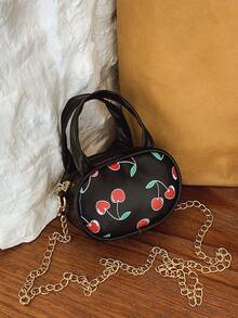 Nueva bolsa de hombro/bandolera versátil con estampado de cerezas, adecuada para volver a la escuela, graduación, viajes, regalos, uso diario - Negro - Ver 1