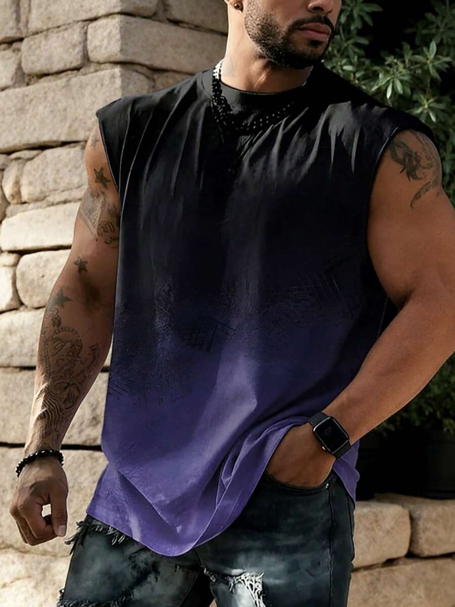 Áo tank top nam cổ tròn, kiểu dáng thường ngày, đa năng, phối màu ombre, thích hợp cho mùa hè. - Màu tím - Xem 1