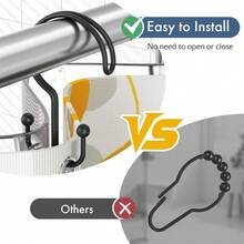 Black Shower Curtain Hooks Ring, 12 Pcs Double Sided Shower Hooks, Rust Proof Metal Shower Hooks For Bathroom, Anti-Drop Shower Rings For Shower Curtain & Liners - Black - View 4