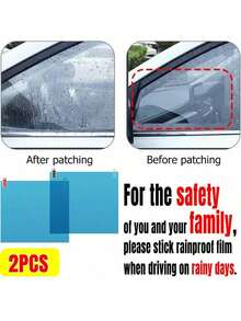 Set de 2 películas antigotas para ventanas laterales de automóvil, película antigotas para ventana delantera de motocicleta, universal para vehículos, para conducir en clima lluvioso y nevado - 2 uds espejo retrovisor - Ver 2