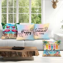 4pcs Flamingo & Palm Tree Printed Velvet Throw Pillow Covers, 100% Polyester, Suitable For Living Room, Sofa, Bedroom, 40x40cm/45x45cm/50x50cm - Multicolor 10 - View 1