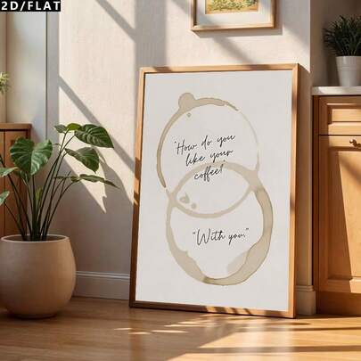 2D/平面 1 件装 标记杯污渍油画帆布艺术墙面装饰品，咖啡角卡通复古风格印刷海报图片，房间装饰，卧室、客厅、走廊的理想礼物，秋季装饰（无框/有框）