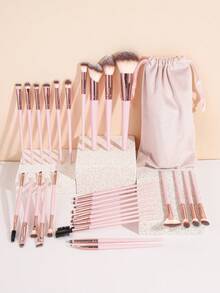 MAANGE 30 piezas Juego de herramientas de maquillaje que incluye 30 piezas Juego de brochas de maquillaje profesional con bolsa de almacenamiento, brocha de base, brocha de rubor, brocha de polvo suelto, brocha de sombra de ojos, brocha de contorno, brocha de iluminador, brocha de sombra de nariz, brocha de cejas, brocha de pestañas, regalo para mujeres y niñas, juego de brochas de maquillaje para viaje - Rosa - Ver 3