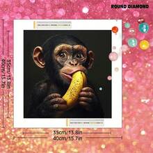 1件套5D DIY钻石画套装，包含独特的亚克力全圆钻马赛克艺术画布，可爱大猩猩吃香蕉主题设计，适合墙面装饰，客厅、卧室、办公室皆宜，是完美的创意手工艺术节日礼物，无框。 - 圓鑽 - 查看 4