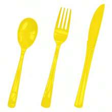 75 Pack Yellow Plastic Cutlery Heavy Duty Yellow Plastic Knives Forks And Spoons Disposable Silverware Set For 25 Guest Camping Birthday Baby Shower Party Cutlery Set - Yellow - View 1