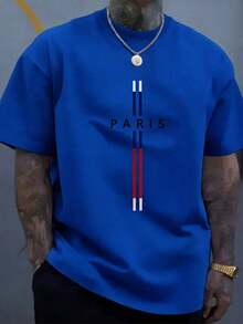 Graphic TeesMen's Cotton Casual T-Shirt, Paris Graphic Design, Men's Classic Crew Neck T-Shirt - Soft Cotton Daily Wear100% Cotton,Summer Tops - 藍色1 - 查看 6