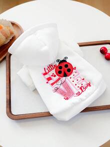1pc Pet Clothes, Dog Cat Apparel, Happy Puppy Small Dog Casual Fashion Cute Comfortable Warm Heart Ladybug Valentine Sweatshirt - White - View 4