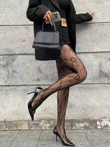 1 Pair Women's Floral Mesh Stockings, Slim Fit Comfortable Fashionable Sexy Unique, Suitable For Daily Wear, Work Commute And Outings - Multicolor - View 8