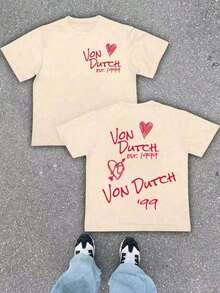 Summer Tops For WomenApricot 1pcs Women's Double-Sided Printing Von Dutchh Heart Logo With Key And Year 1999 Fabric Soft & Skin-Friendly Unisex Style Gifts For Spring Festival, Valentine's Day, St. Patrick's Day & World Cup-Van Dutch Dragon Print Women T Shirt Classic Americana Style Graphic TeeLoose And Comfortableofertas De Liquidacion Loose Tops Women - 杏色 - 查看 1