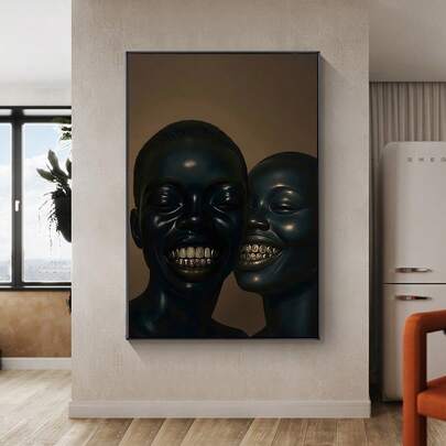 1pc Framed/Unframed Contemporary Black Love Romantic Couple Canvas Poster African Girl Afrocentric Fashion Urban Wall Art Print Melanin Art Painting For Lover,Living Room,Bedroom,Modern Home Decoration