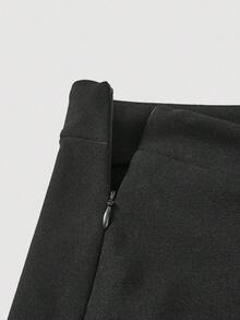 Pantalón Formal Azul Marino con Pliegues Finos y Corte Acampanado - Negro - Ver 3