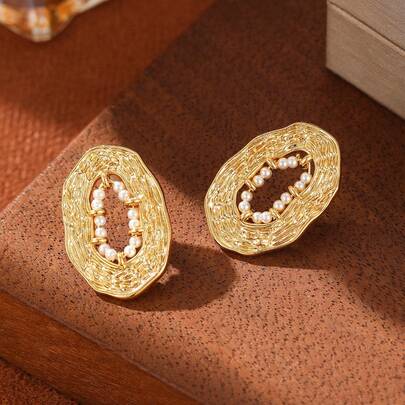1 Đôi bông tai ngọc trai giả hình học tối giản, kiểu dáng bohemian, hình bầu dục rỗng, thích hợp cho nữ, phù hợp để đeo hàng ngày, đi nghỉ mát, dự đám cưới, tiệc tùng, cũng là món quà ý nghĩa cho tháng Ramadan, kỷ niệm, Ngày Valentine, Giáng sinh.