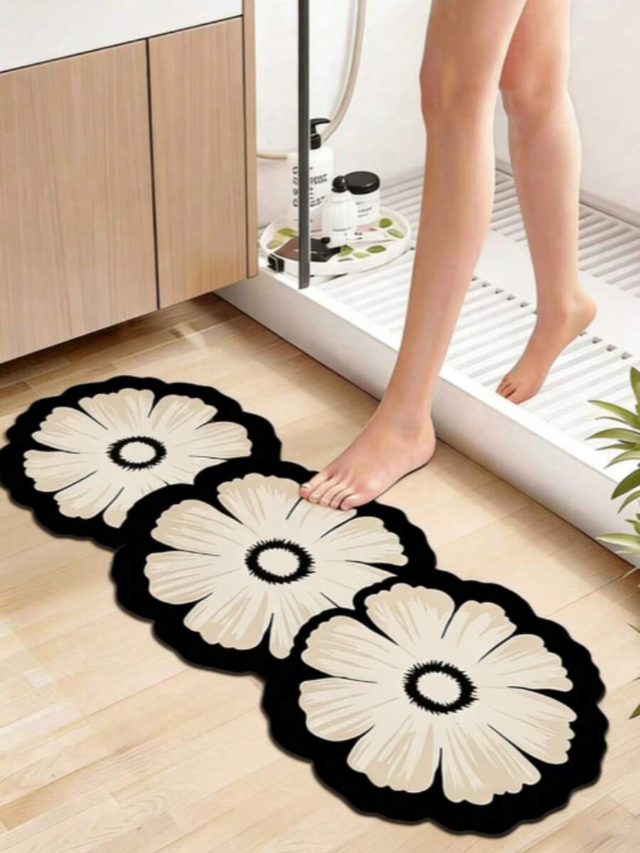 1pc Gold Floral Pattern Bath Mat, Bathroom Rug, Door Mat, Small Rug, Carpet, Floor Mat, Home Decor, Area Rug, Outdoor Mat, Bedroom Carpet, Washable Rug
