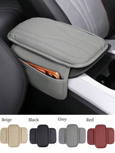 Universal Car Center Console Cover With 2 Storage Bags – Leather Armrest Cushion, Waterproof Protection Mat, Scratch & Wear Resistant Interior Accessories For SUV, Truck, Vehicle
