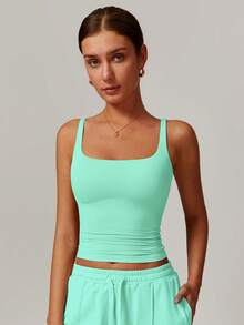 MASKERT Women's Camisole, Activewear Top, High Elasticity Workout Tank Top, Comfortable For Everyday Wear And Commute Summer Sports - Mint Green - View 5
