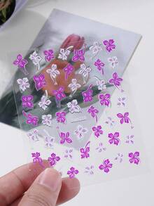 2片装3D紫色和白色莲花美甲贴纸，夏季设计自粘美甲贴花，DIY美甲装饰配件，适合女性亚克力指甲 - 彩色 - 查看 7