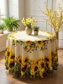 Sunflower Retro Flower Round Tablecloth - Dyed Waterproof Polyester Fiber, Perfect For Mother's Day, Wedding Dining, Parties, Spring And Summer Picnics, And Indoor/Outdoor Home Decoration. - Multicolor - View 2