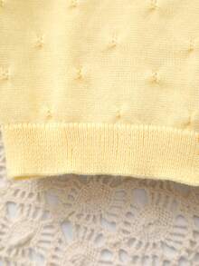 Chaqueta de punto de cuello redondo con perforaciones de unicolor para bebé niña - Amarillo - Ver 5