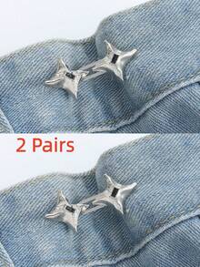 2pcs/1pc Korset Pinggang yang Dapat Diatur, Alat Pengontrol Perut Tanpa Jahitan Cocok untuk Celana Jeans Ketat, Dekorasi Kancing Jeans Denim Rhinestone yang Dapat Dilepas, Pembentuk Sabuk Pinggang Logam, Cocok untuk Celana dan Rok - Perak/Hitam/Emas - Gesper pinggang berbentuk bintang berujung empat - View 13