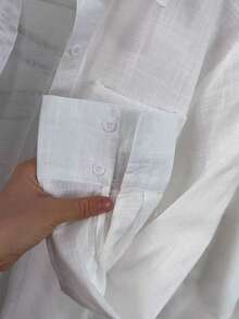 Linen Shirt And Shorts Set (2 Pieces) - White With Pockets - View 3