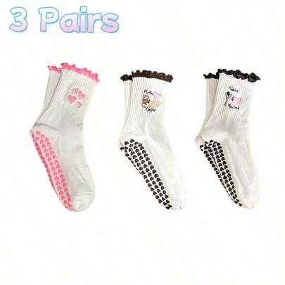 3 đôi tất yoga nữ, tất Pilates chống trượt với họa tiết thêu dễ thương, màu trắng và be đa năng, tất thể thao cao đến giữa bắp chân với chất liệu thoáng khí, thấm hút mồ hôi. Thoải mái và đa năng với các họa tiết thêu đáng yêu. Chất liệu thoải mái giúp thoáng khí và quản lý độ ẩm. Lý tưởng cho yoga, Pilates, thể dục và các bài tập trong nhà. Món quà ngày lễ hoàn hảo cho bạn bè và gia đình.