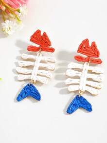 Pendientes de gota con hueso de pescado tejido de estilo bohemio hecho a mano, pendientes de gota con hueso de pescado verde, adecuados para usar en la playa durante el verano - Multicolor - Ver 5