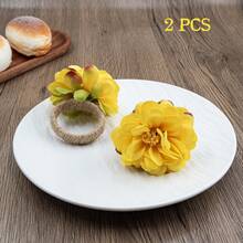 6个花卉图案餐巾环，乡村风天然亚麻餐巾环，手工农舍亚麻餐巾环，适用于婚礼、派对、生日、餐桌、圣诞节、感恩节、居家和户外用餐、新娘送礼会、农舍情人节 - 彩色 - 查看 19