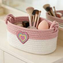 Cesta de lavandería para habitación de niñas, cesta de almacenamiento con corazón rosa, cesta de cuerda tejida, cesta redonda linda para mantas, cesta de almacenamiento de juguetes con asas, cesta de decoración del hogar adecuada para dormitorio, baño, dormitorio - Multicolor - Ver 10