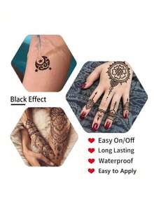 Colorful Henna Tattoo Kit - High Quality Multi-Color Henna Tattoos, 15 Reusable Random Templates | Pre-Mixed Natural Henna Dye For Temporary Body Art | Waterproof & Smudge-Proof, Long-Lasting | DIY Set For Beginners, Suitable For Parties, Festivals, Halloween, Weddings And Henna Nights,Sketch Style - Multicolor - View 4