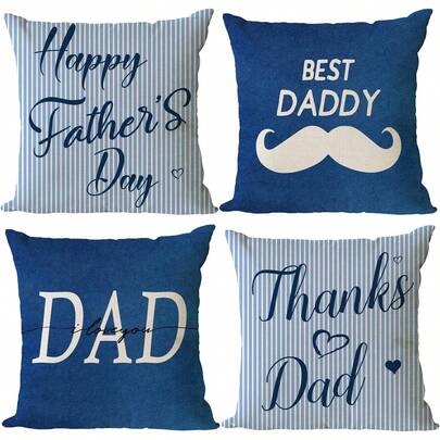 4 PIEZAS Funda de almohada Día del Padre Feliz, Funda de almohada Mejor Papá, Funda de cojín Amo a Papá, Funda de cojín para sofá al aire libre, Regalo para el cumpleaños de Papá o Abuelo, Decoración del hogar, Una sola cara, Almohada no incluida