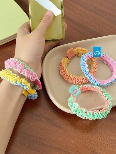 5 chiếc dây buộc tóc kiểu Hàn Quốc dễ thương màu kẹo ngọt với họa tiết hoa xếp nếp, dây buộc tóc co giãn đa năng dùng hàng ngày, khi đi du lịch, đi nghỉ mát, món quà đáng yêu cho nam và nữ.