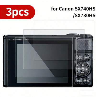 3片装屏幕保护膜，适用于SX740 HS/SX730 HS系列相机，0.3mm高清9H硬度光学玻璃，高清晰度，易于安装，无气泡，清晰显示，相机屏幕保护膜，相机配件。