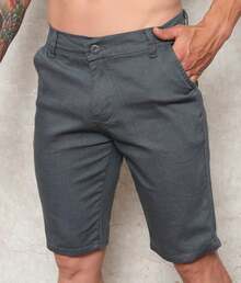 Men's Bermuda Shorts, Twill Plus Size, Casual, Cotton And Elastane - 灰色 - 查看 8