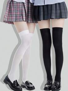 1 Pair High Elasticity Black Thigh-High Socks For Women - Multicolor - View 4