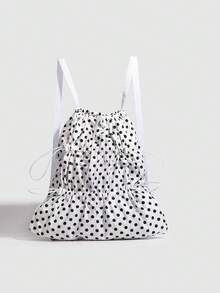 Back To School Korean Ins Polka Dot Drawstring Pocket Backpack, Travel, College Student, Commute, Outdoor, Daily Shopping, Large Capacity Foldable Rucksack, Campus Bag - White - View 5