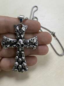 Men's Fashion Exaggerated Dark Millennium Luxury Elegant Skull Cross Pendant Necklace, Versatile - Silver - View 5