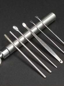 Stainless Steel Spiral Ear Wax Removal Spoon Set, Portable Ear Cleaner Tool With Keychain,School,Back To School,Travel,Travel Essentials,Home Essentials,Ear Cleaner - Multicolor - View 11