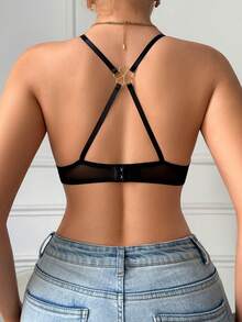 Áo ngực ren phối lưới gợi cảm không lưng, có gọng và móc cài dành cho nữ. - màu đen - Xem 3