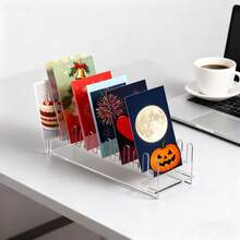 12-Tier Acrylic Greeting Card Display Stand, Portable Transparent Postcard Holder, Sticker Storage Box, Multi-Slot Design - Multicolor - View 6
