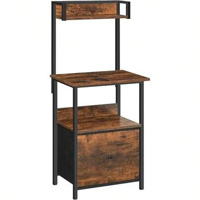 Printer Table With Storage, Home Printer Stand With File Cabinet, Fits A4/Letter Size Files, Printer Cabinet With Large Tabletop, Display Shelf, For Home Office, Rustic Brown PTHR3501