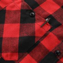 Men's Plaid Flannel Hooded Shirt Jacket Casual Button Down Shacket With Drawstring Hood For All Seasons - Red - View 4
