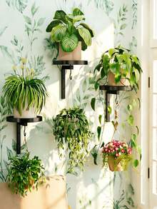 2/3pcs Minimalist Black Metal Wall-Mounted Plant Holder With Hooks, Hanging Succulent Flower Rack Suitable For Succulents, Vines And Small Plants, Modern Home Garden Decor - Multicolor - View 6