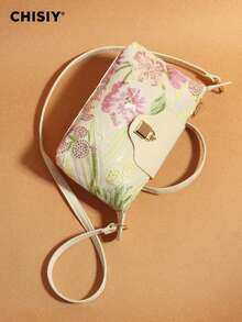 Original White Patchwork Floral Sequin Embroidery Handbag, French Girly Dreamy Tote Bag, 3D Floral Embroidery, Fashionable Commuter Socialite Style, Handheld/Shoulder/Crossbody, Suitable For Gifts, Shopping, Commuting, Parties, All Seasons - White - View 3