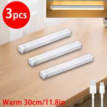 3pcs Multi-Size LED Motion Sensor Lights, USB Rechargeable Cabinet Lights, LED Motion Sensor Light Bars, For Bedroom, Kitchen, Hallway, Stairs, Closet, Garage, Indoor Motion Sensor Lighting - Home Night Lighting, Ceiling Motion Sensor Lights, Motion Sensor Lights, Minimalist Design, Stylish Appearance, Lightweight Structure, Suitable For Apartment Living - Warm Light - View 8