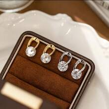 1 Đôi bông tai nữ bằng bạc nguyên chất xoay được đính đá Cubic Zirconia, kiểu dáng thời trang, sang trọng, thanh lịch và đa năng. - Vàng - Xem 4