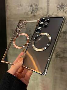 1个电镀磁吸无线充电透明TPU软手机壳，兼容三星Galaxy S26Ultra S26Plus S25Ultra S24Ultra S23Ultra S22Ultra S25 S24 Plus A57 A56 A55 5G，豪华摄像头镜头保护防震后盖手机壳 - 粉色 - 查看 2