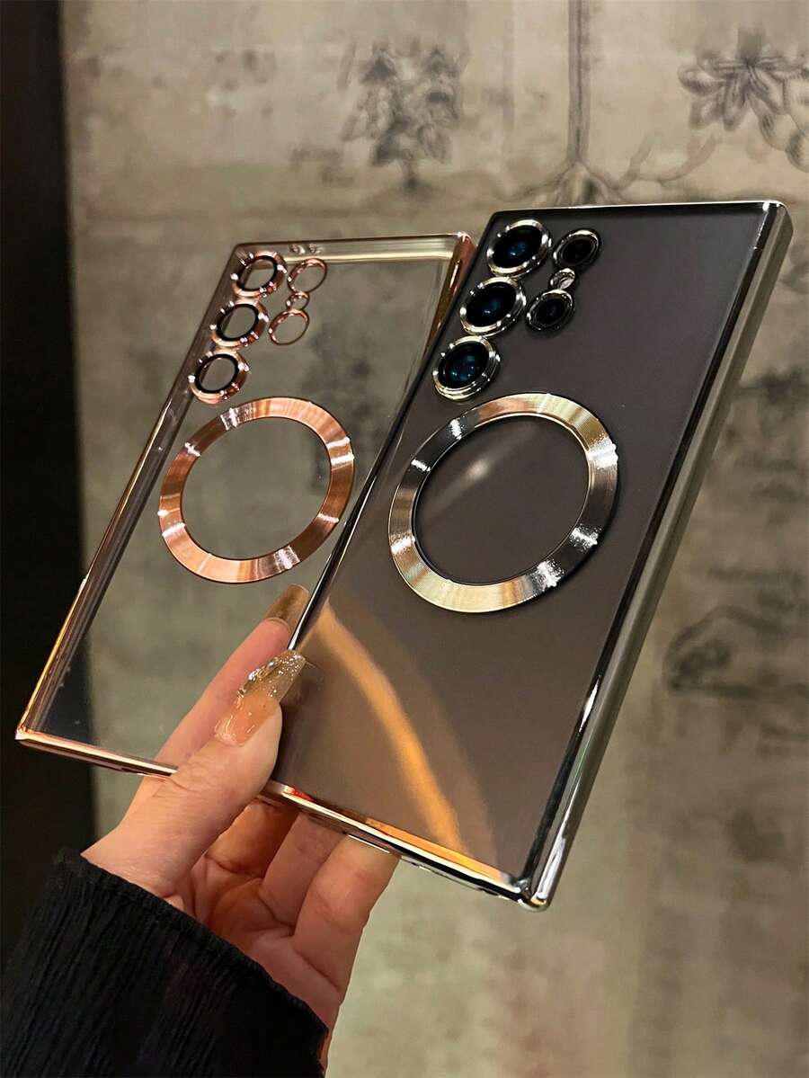 1个电镀磁吸无线充电透明TPU软手机壳，兼容三星Galaxy S26Ultra S26Plus S25Ultra S24Ultra S23Ultra S22Ultra S25 S24 Plus A57 A56 A55 5G，豪华摄像头镜头保护防震后盖手机壳
