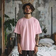 Men's Basic Oversized T-Shirt, Sizes S To Plus Size 6XL, 100% Cotton, 18 Colors - 淺粉色 - 查看 1