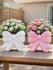 1pc/2pcs Bow Shaped Flower Pot, Outdoor Gardening Decor Planter, Creative Greenery Container, Mother's Day Gift, Suitable For Living Room, Desk, Balcony And Garden Decoration - Bow - View 9