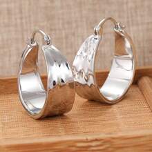 1 Pair Classic Minimalist Hammered Silver Earrings, Personalized Jewelry Accessory For Women's Daily Wear, Gatherings And Holidays - Silver - View 7